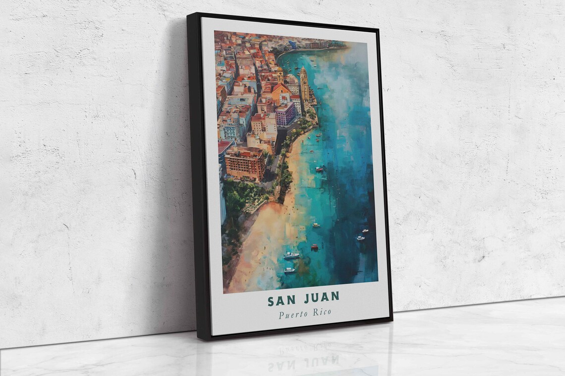 San Juan Puerto Rico Acrylic Painting Travel Art Framed Wall Art Framed Fine Art Poster Paper Print Travel Home Decor - Image 2