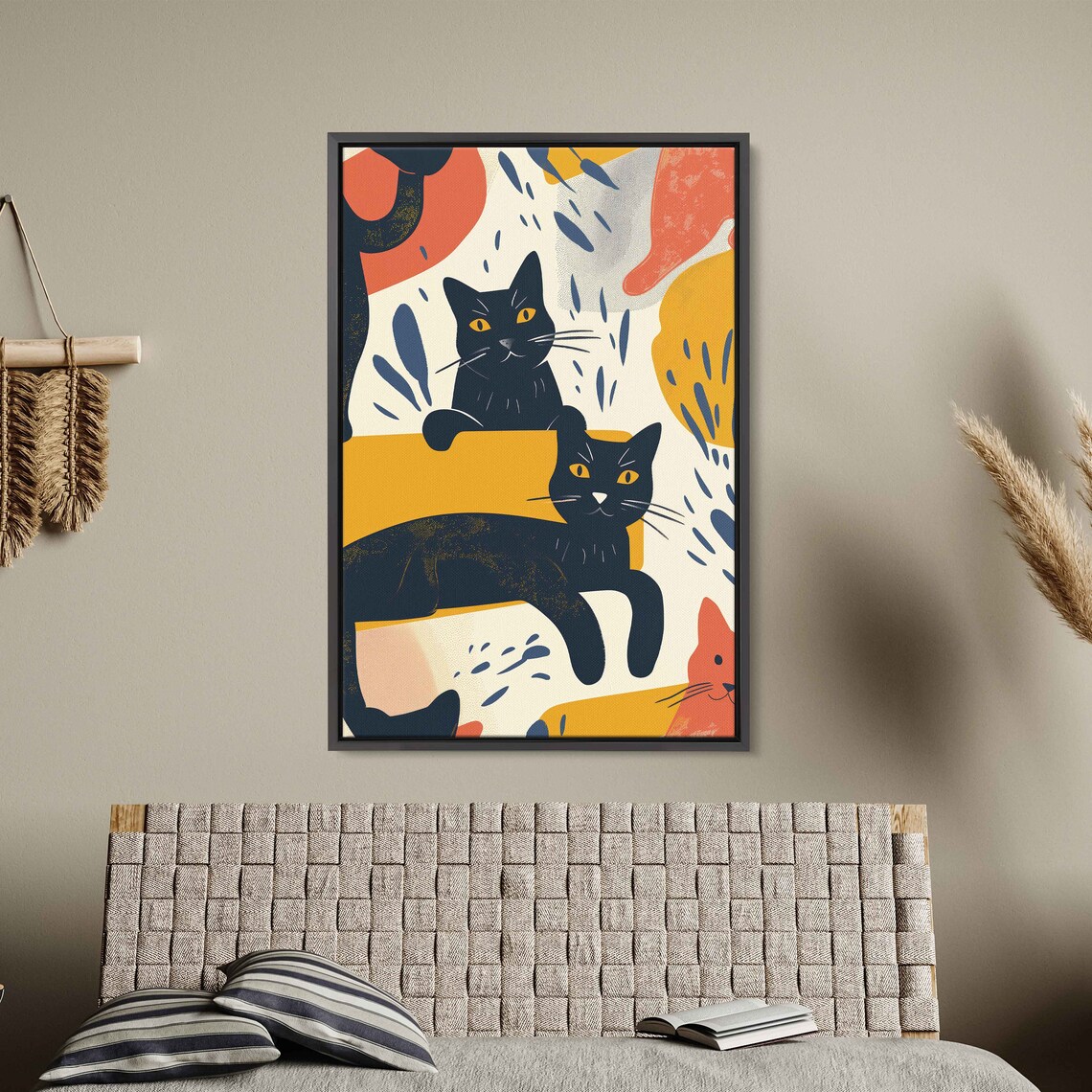 Black Cats Lounging Matisse Style Painting Playful Modern Feline Art Poster - Image 3