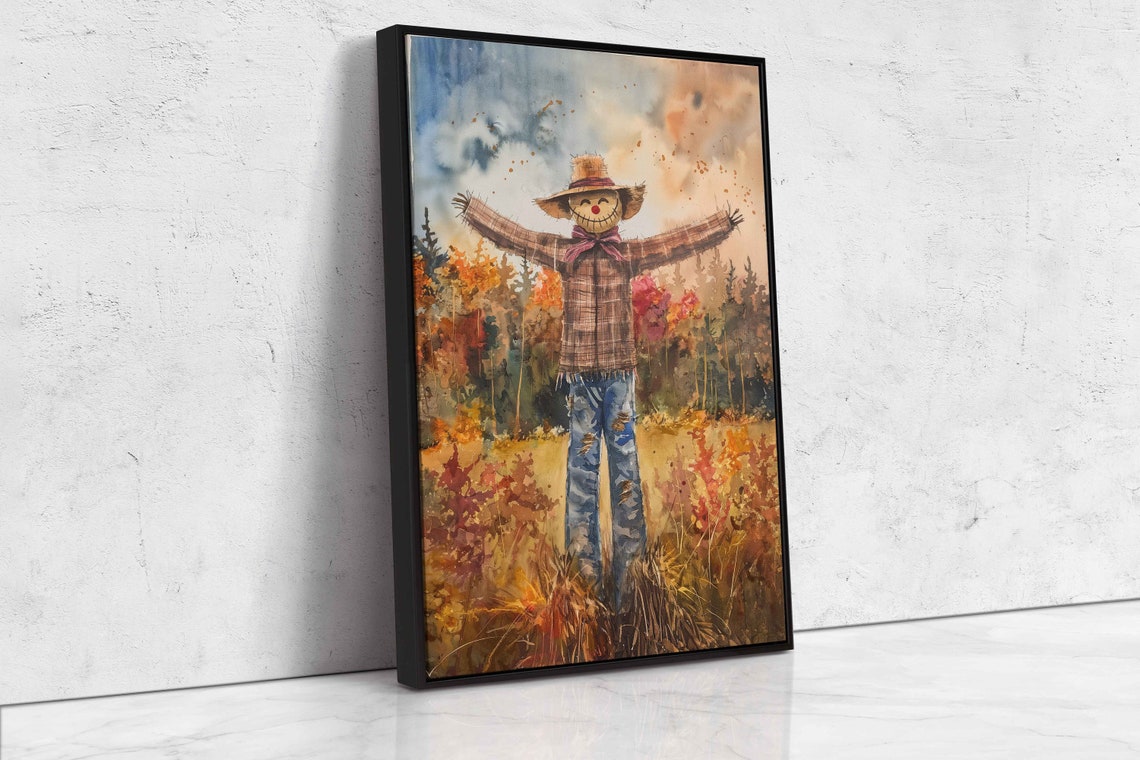Friendly Scarecrow In Autumn Field With Straw Hat Watercolor Poster - Image 4