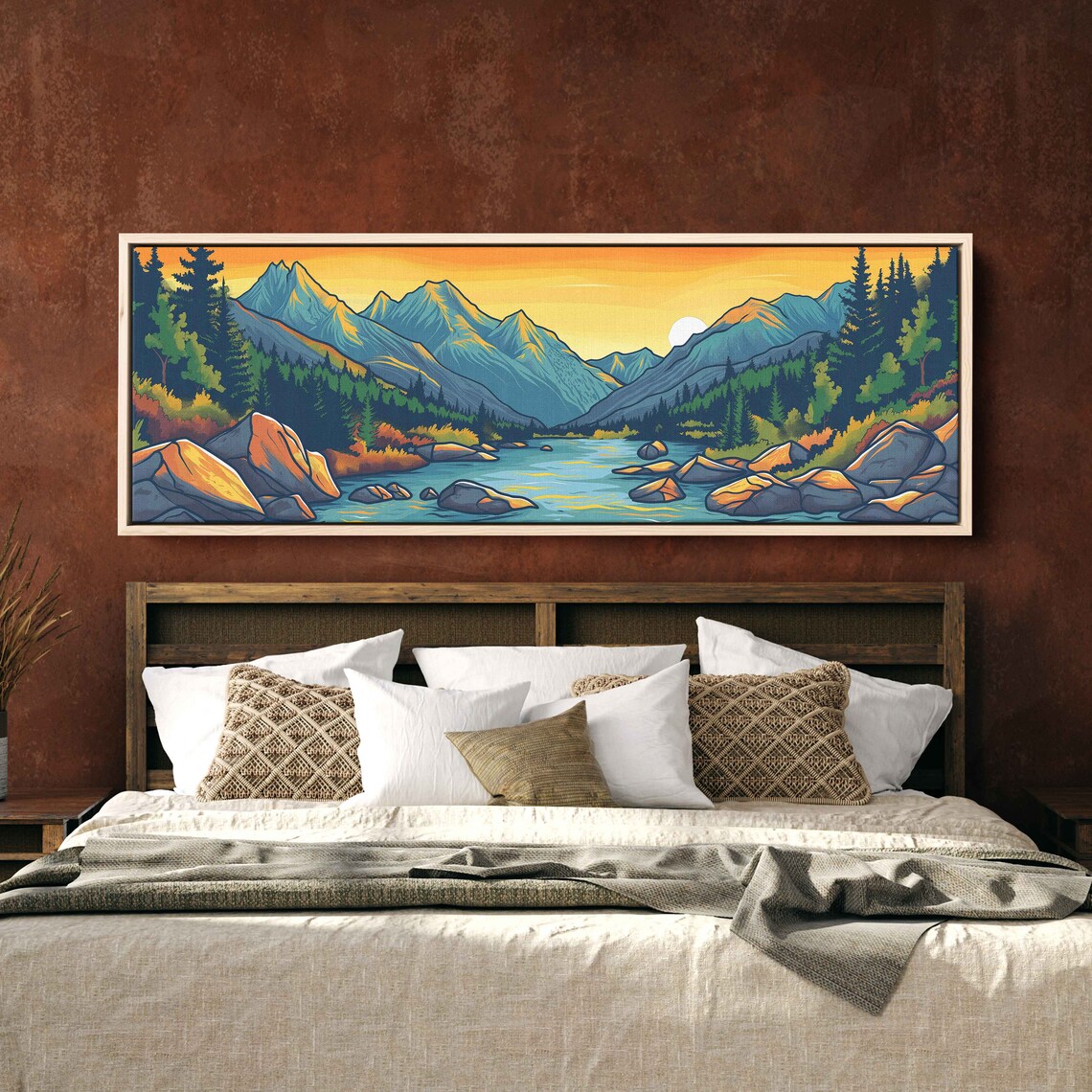 Flowing Rock River Colorful Valley Soothing Sunset Art Framed Print Ready To Hang - Image 3