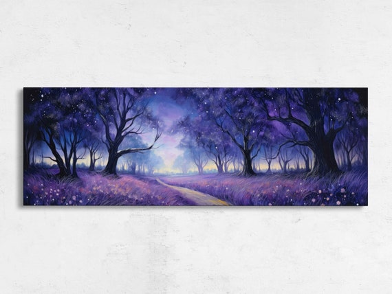 Colorful Lavender Field Panoramic Painting Reproduction Print Ready To Hang Starry Night Sky
