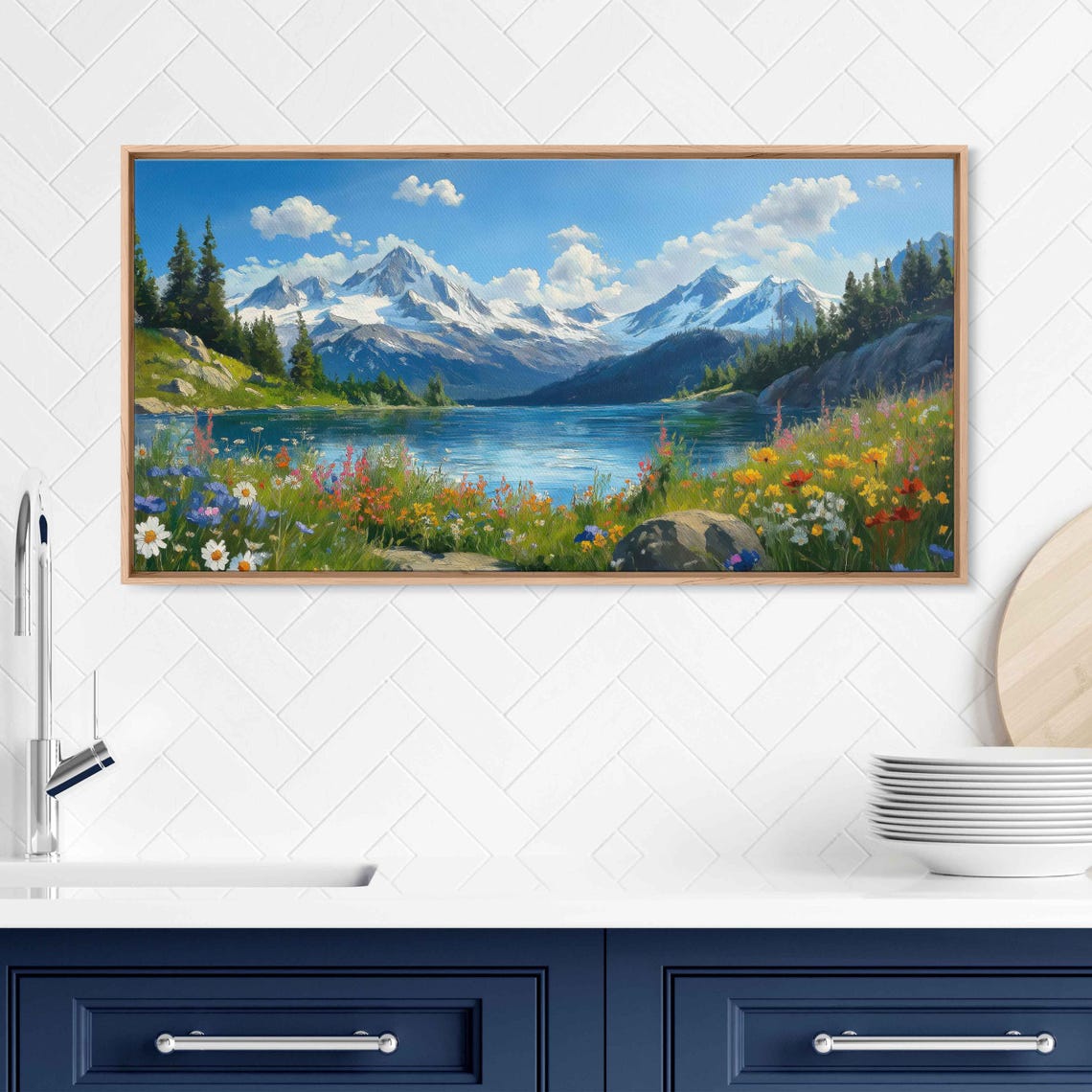 Snow Capped Peaks Alpine Lake Wildflower Meadow Sunny Poster - Image 3