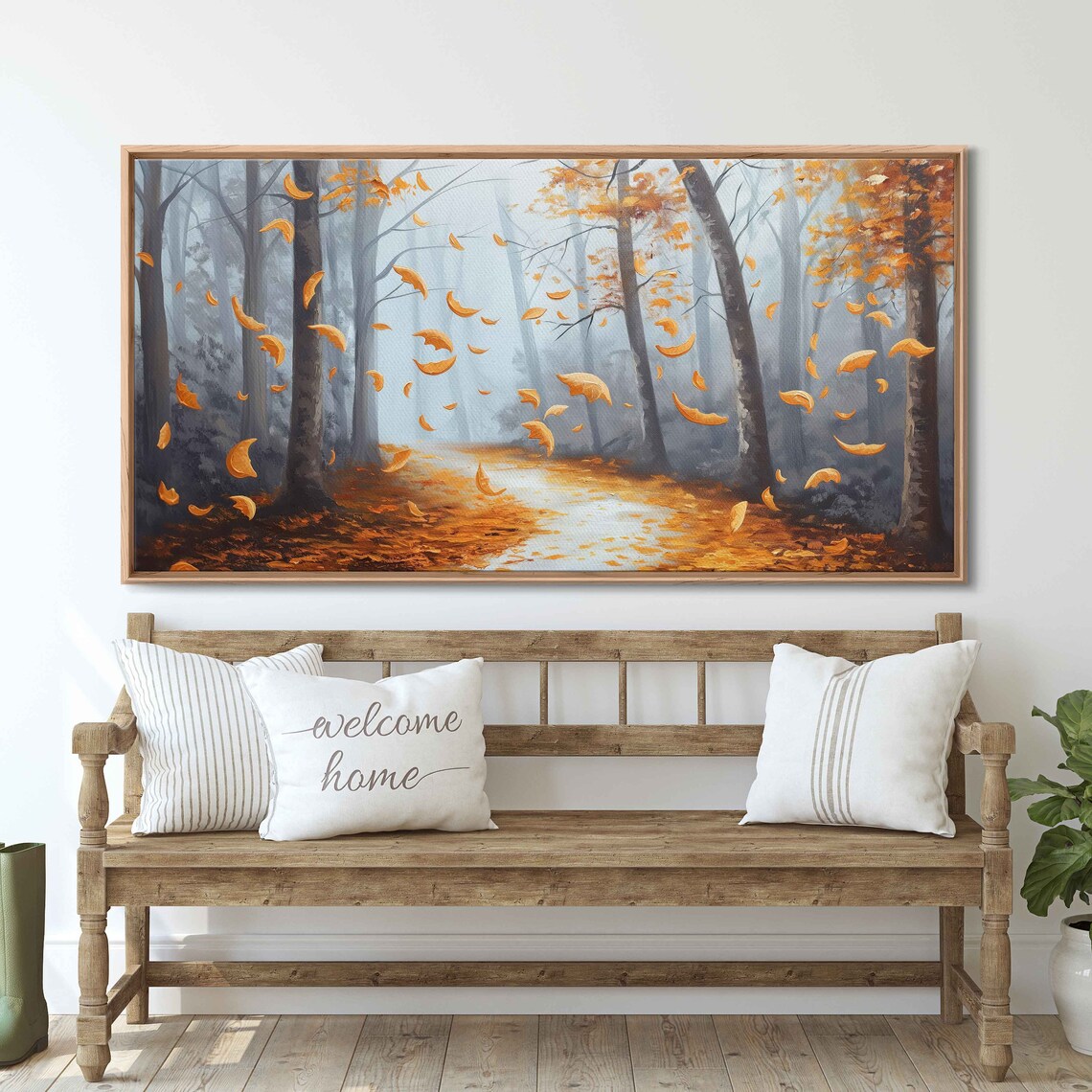 Misty Forest With Falling Golden Leaves Sunlit Clearing Acrylic Poster