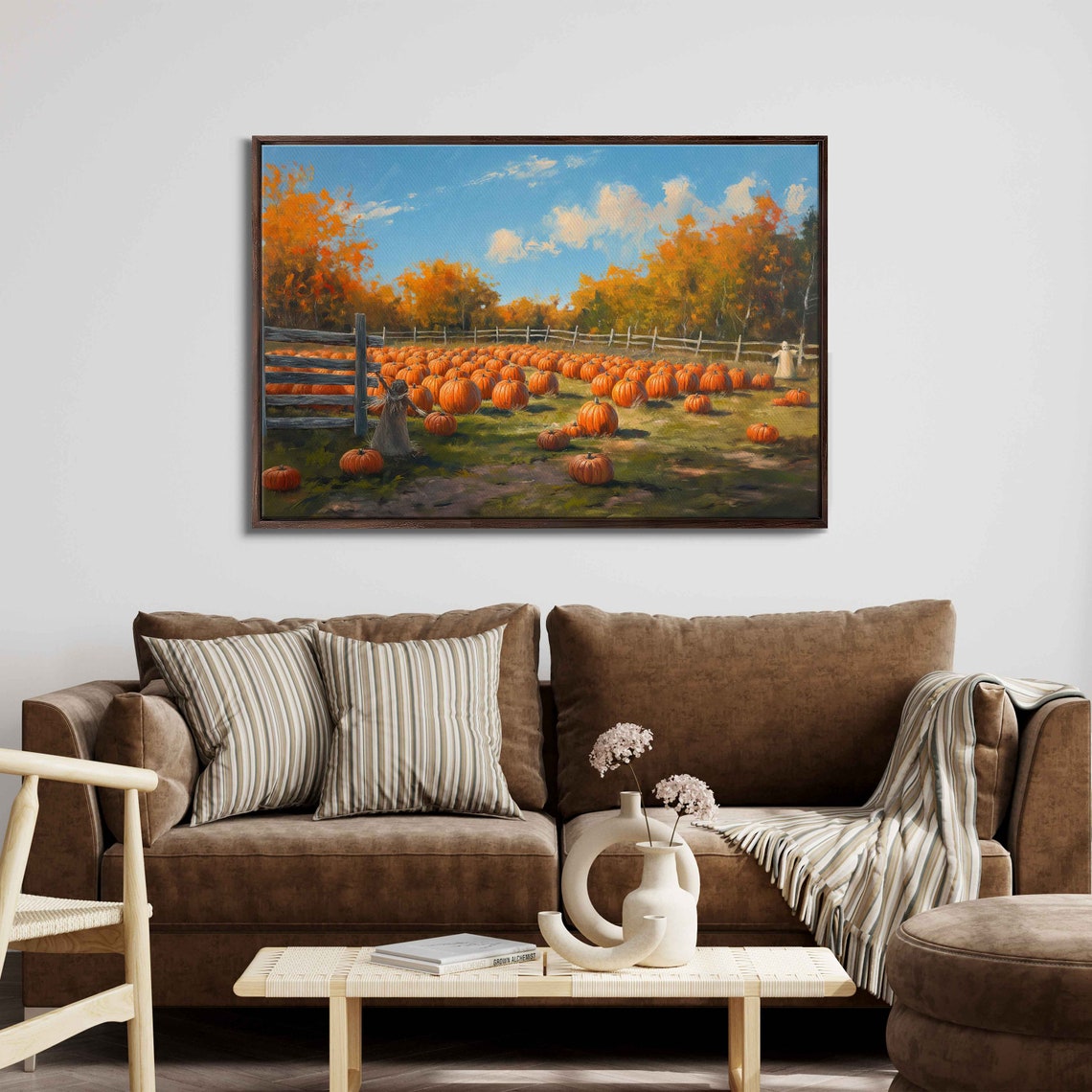 Pumpkin Patch Field Scarecrow Autumn Trees Harvest Farm Poster - Image 3