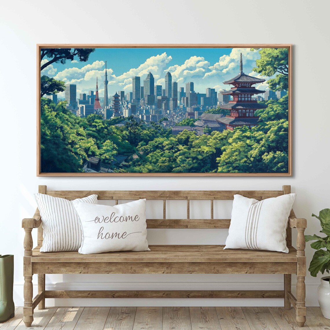 Ukiyo E Landscape With Urban Skyline Art Print
