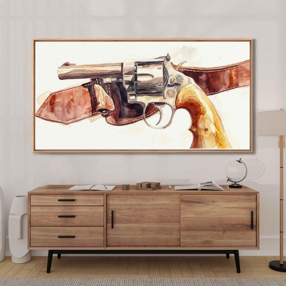 Cowboys Revolver Gun With Holster Watercolor Wall Art Print Western Wall Art Rustic Painting Ready To Hang