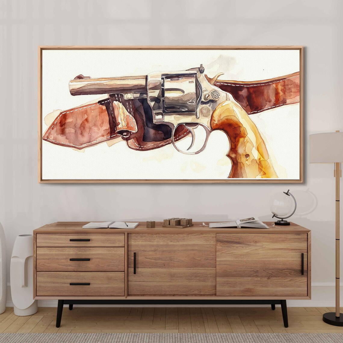 Watercolor Revolver Leather Holster Belt Panoramic Western Poster
