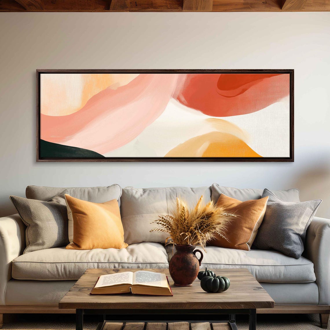 Abstract Fluid Art Soft Coral Peach Flowing Shapes Modern Poster - Image 3