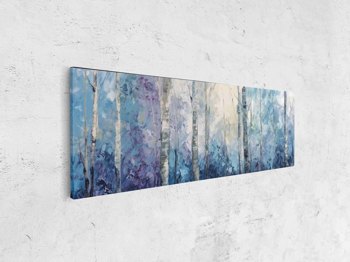 Birch Trees Lined Up Panoramic Acrylic Wall Art Print Impressionist Art Tiny Branches Gift For Naturalist Ready To Hang - Image 4