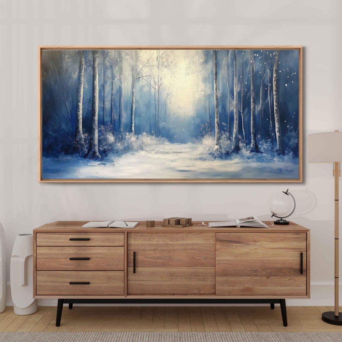 Moonlit Winter Forest Snowy Trees Blue Serenity Scenic Art Poster - Image 3