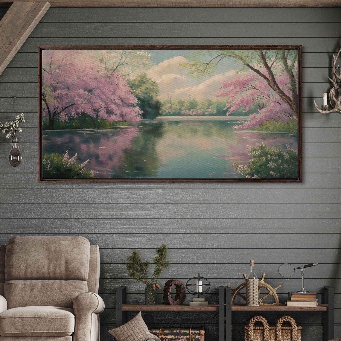 Spring Landscape Art Print, Serene Lake Reflections