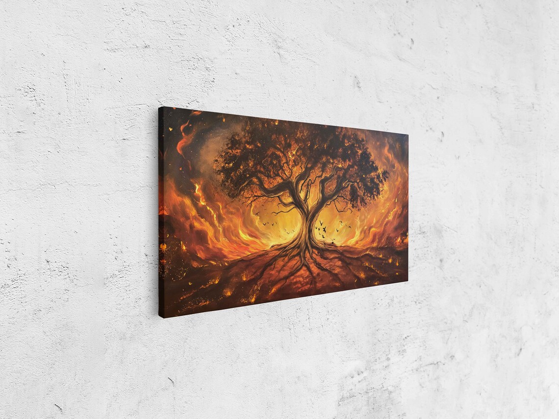 Wildfire Paining World Tree On Fire Framed Print Ready To Hang - Image 4