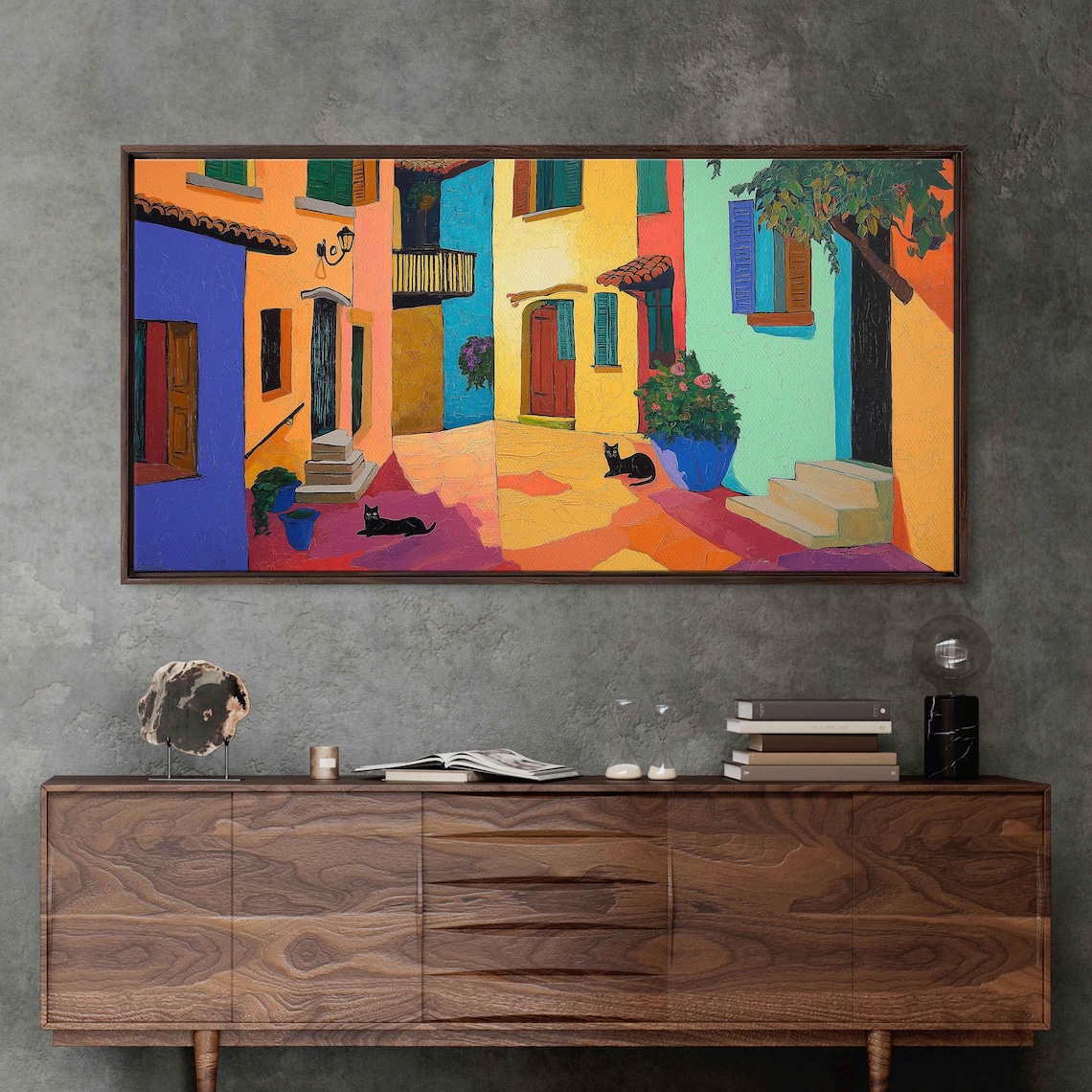 Romantic Italian Alley Art Print, Whimsical Cats - Image 3