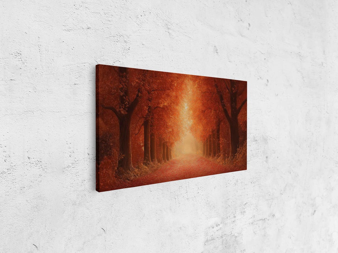 Fiery Autumn Forest Pathway Glowing With Red Foliage At Dusk Poster - Image 4