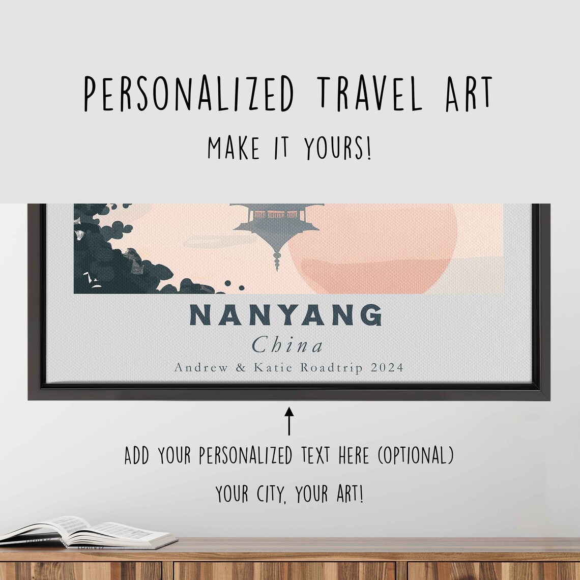 Nanyang China Sunset Pagoda Lake Reflection Pink Sky Travel Poster - Image 4