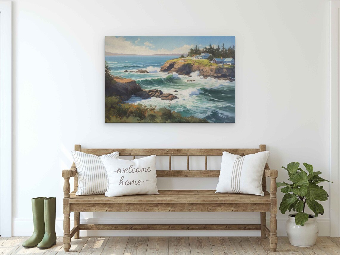 Depoe Bay Oregon Harbor Oil Painting Poster Print - Image 2