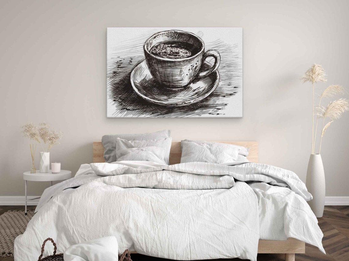 Coffee Cup Drawing Expressionist Pencil Art Illustration On Ready To Hang Gift For Coffee Lovers Kitchen Decor - Image 3