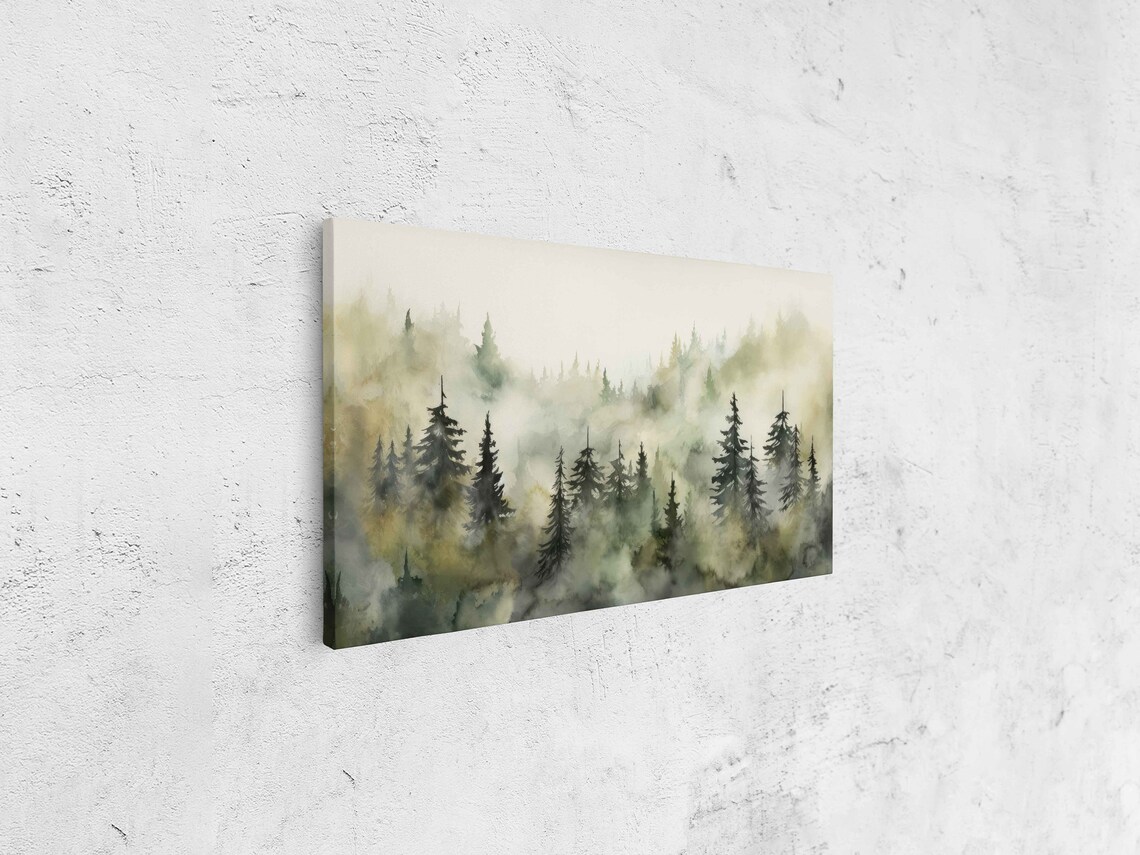 Foggy Watercolor Forest Landscape Poster Print - Image 4