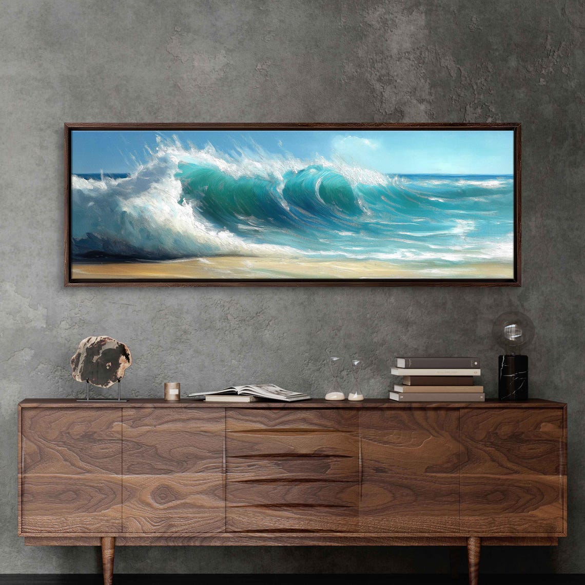 Abstract Seascape Wall Art Print Bold Turquoise Waves Ocean Painting - Image 3