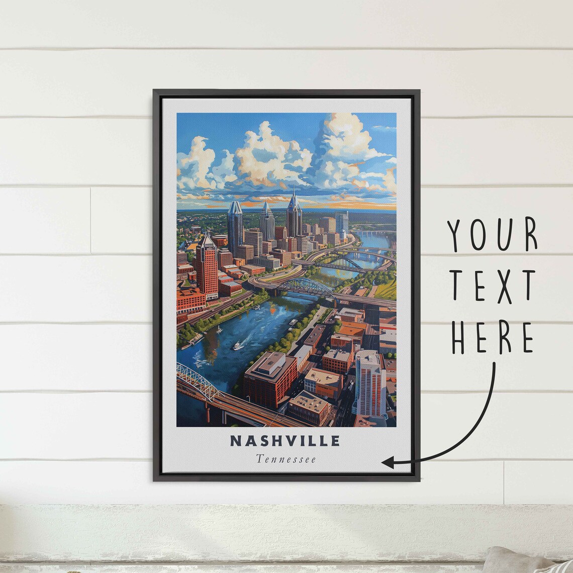 Nashville Tennessee Aerial Skyline Cumberland River Bridges Day Poster