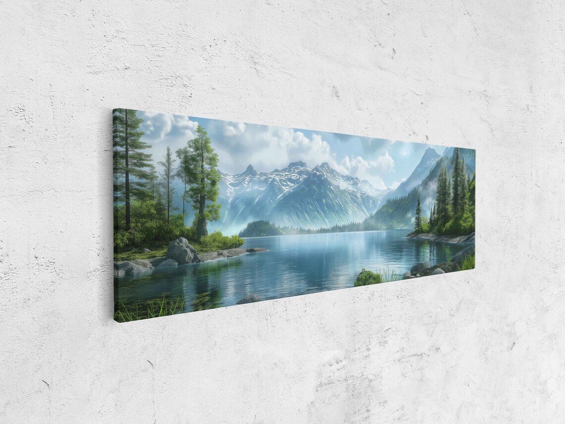 Majestic Snowcapped Mountain Lake Evergreen Forest Tranquil Scenery Poster - Image 4