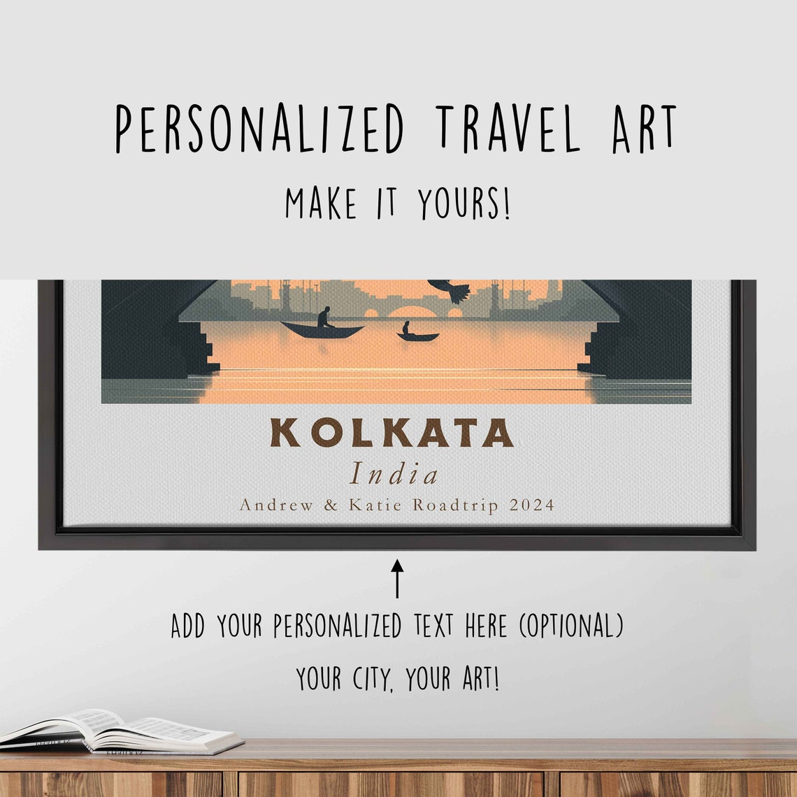 Kolkata India Howrah Bridge River Sunset Minimalist Travel Poster - Image 4