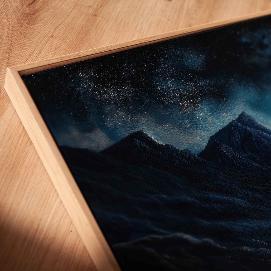 Milky Way Over Dark Mountain Valley In Acrylic Painting Poster - Image 2
