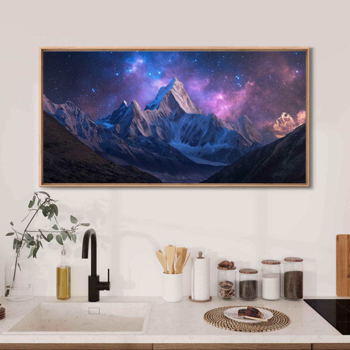 Mesmerizing Starry Sky Above Jagged Mountain Peaks Wall Art Print