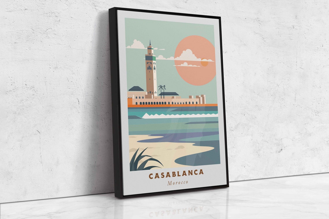 Casablanca Morocco Hassan II Mosque Beach Big Sun Sunset Poster - Image 2