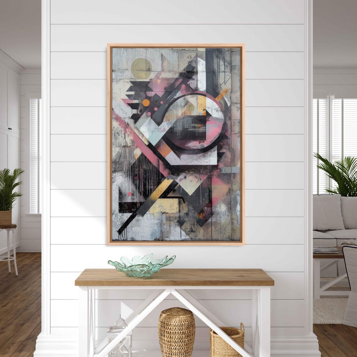 Abstract Geometric Street Art Pastel Gray Pink Bold Composition Poster - Image 3