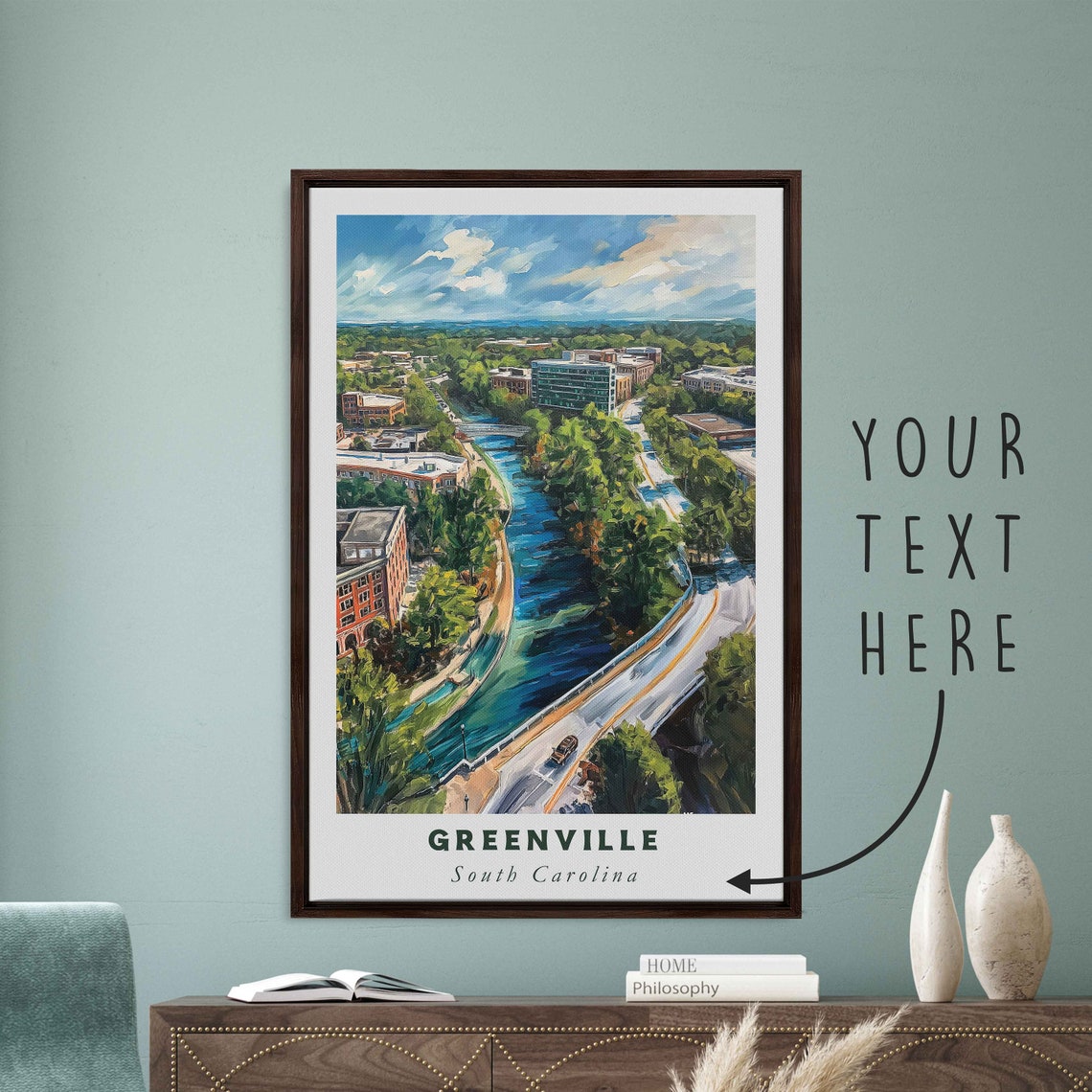 Greenville South Carolina Acrylic Painting Travel Art Framed Wall Art Framed Fine Art Poster Paper Print Travel Home Decor