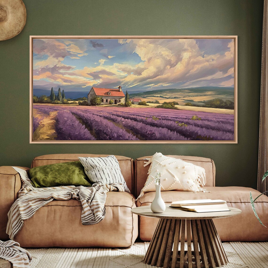 Lavender Field Farmhouse Purple Rows Golden Cloudy Sky Art Poster - Image 3