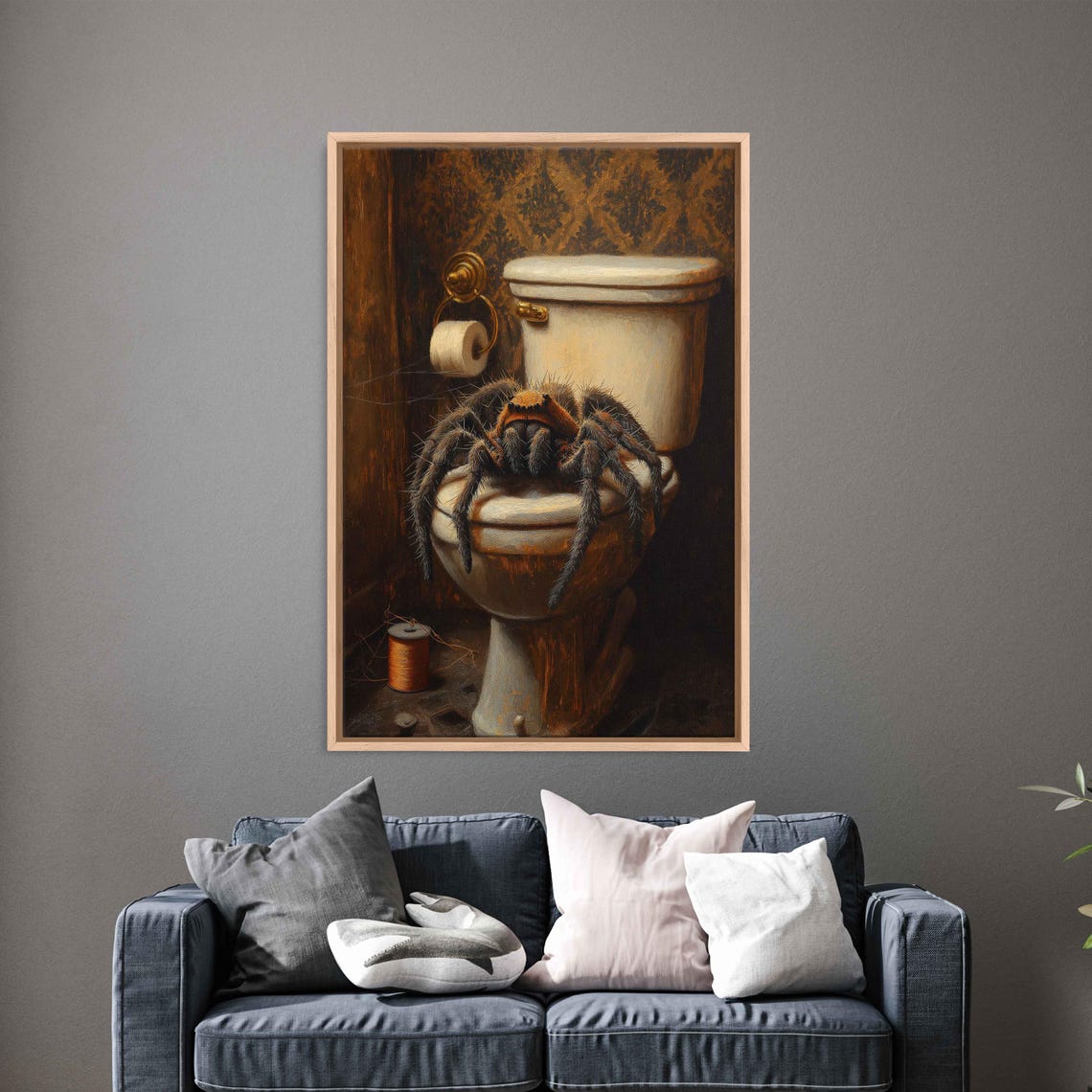 Whimsical Tarantula Spider Perched On Vintage Toilet Art Poster