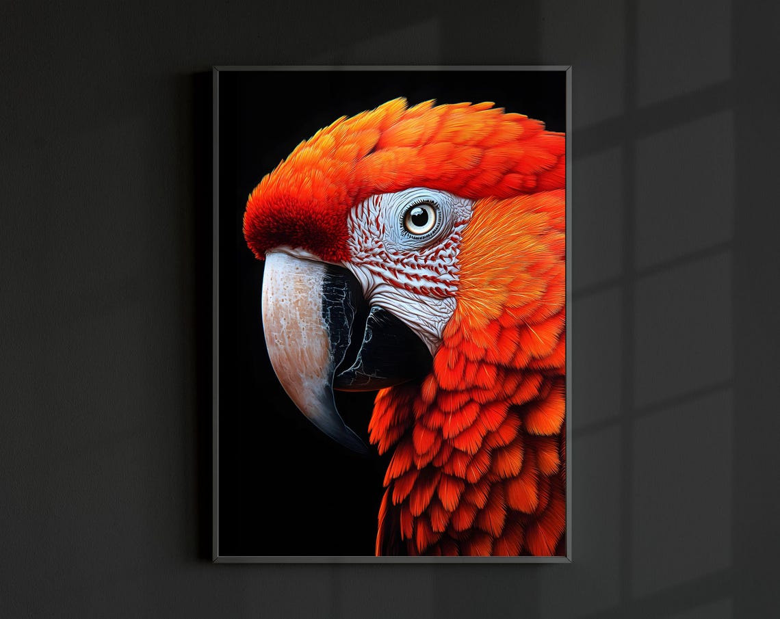 Scarlet Macaw Close Up Fiery Red Feathers Tropical Bird Wall Print