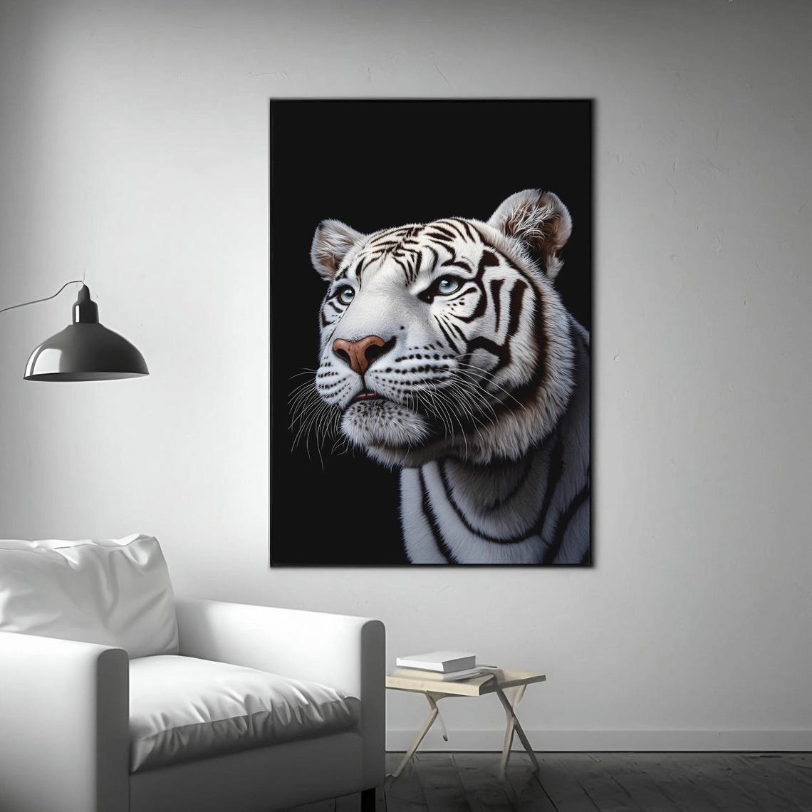 White Bengal Tiger Close Up Black Background Dramatic Animal Print - Image 3