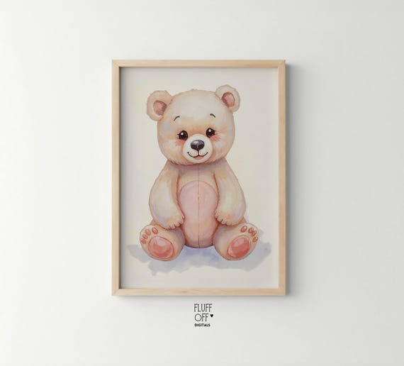 Teddy Bear Watercolor Art Cozy Pastel Nursery Decor Soft Beige And Pink Illustration Minimalist Baby Room Print