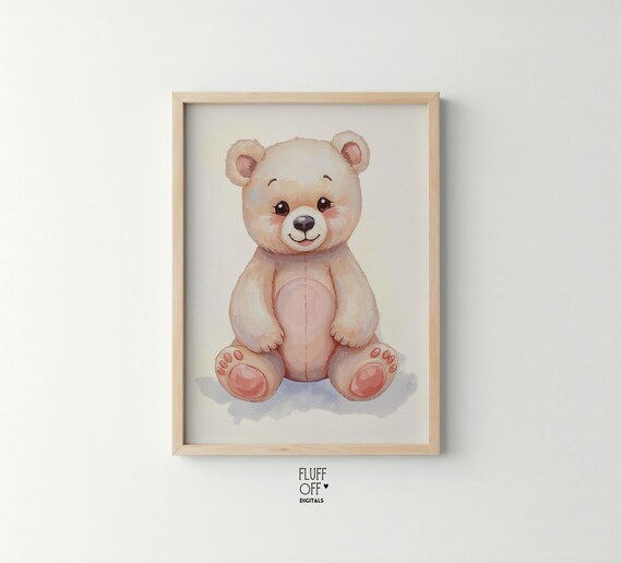 Teddy Bear Watercolor Cute Pastel Nursery Baby Soft Toy Sweet Art Poster