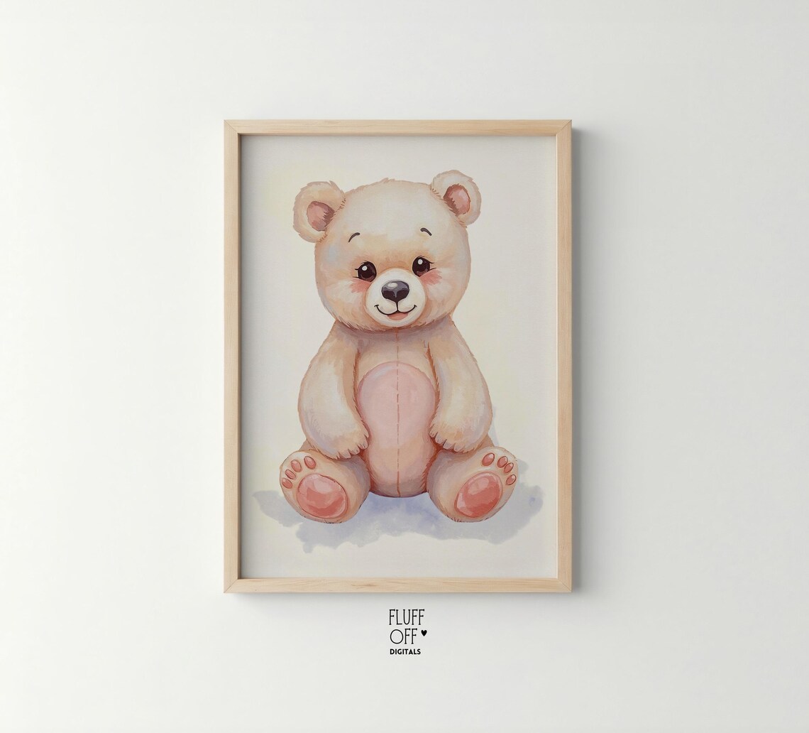 Teddy Bear Watercolor Cute Pastel Nursery Baby Soft Toy Sweet Art Poster