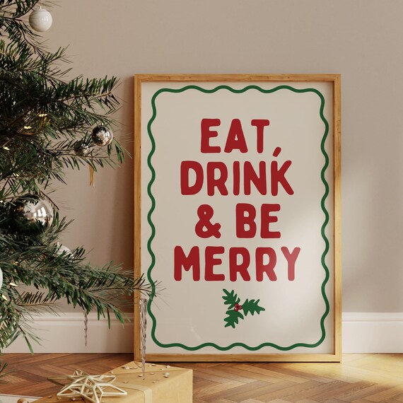 Eat Drink And Be Merry Retro Christmas Art Print