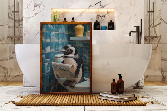 Funny Penguin Bathroom Wall Art, Toilet Humor Decor