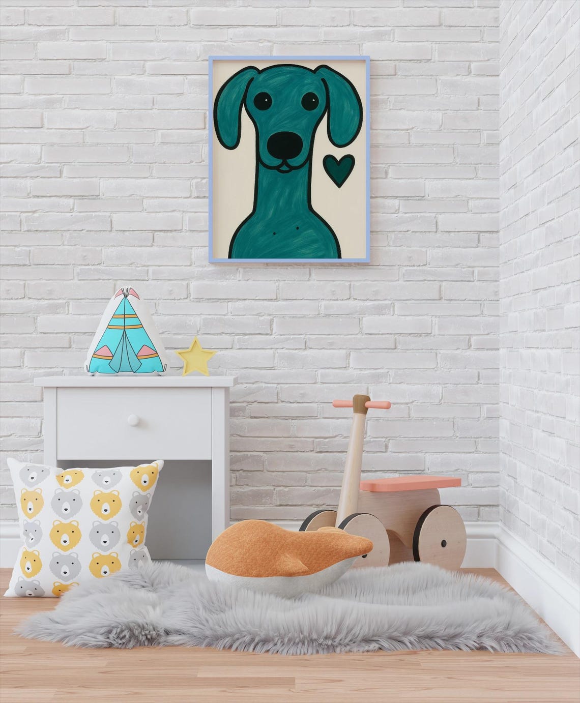 Whimsical Puppy Drawing With Heart, Nursery Decor - Image 5