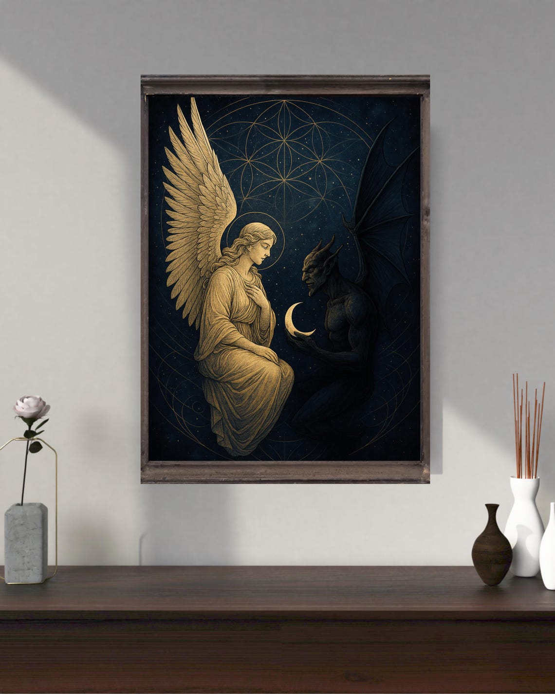 Angel And Demon, Gothic Celestial Balance Art Print - Image 3