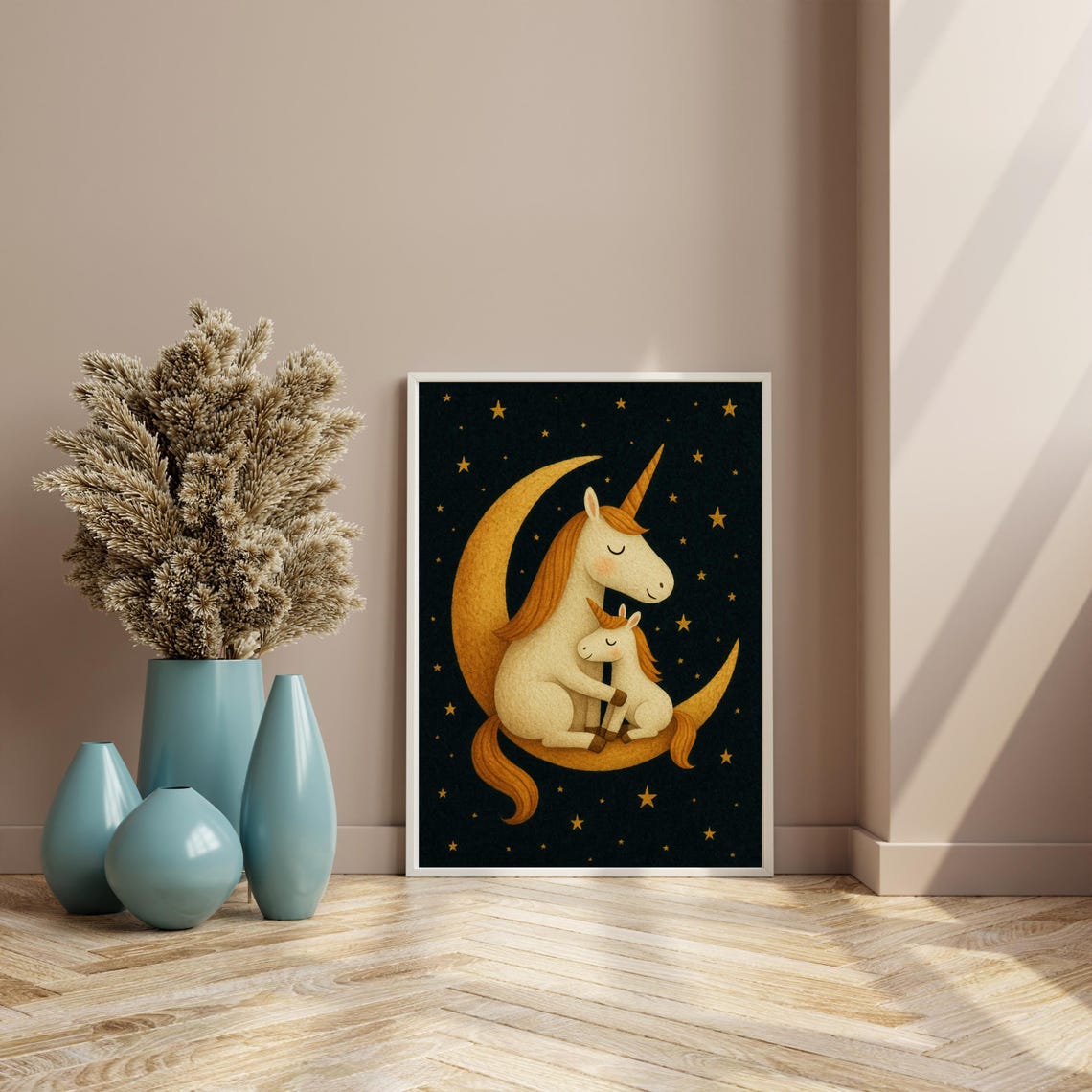 Unicorn Hug On The Moon, Nursery Decor Poster - Image 4