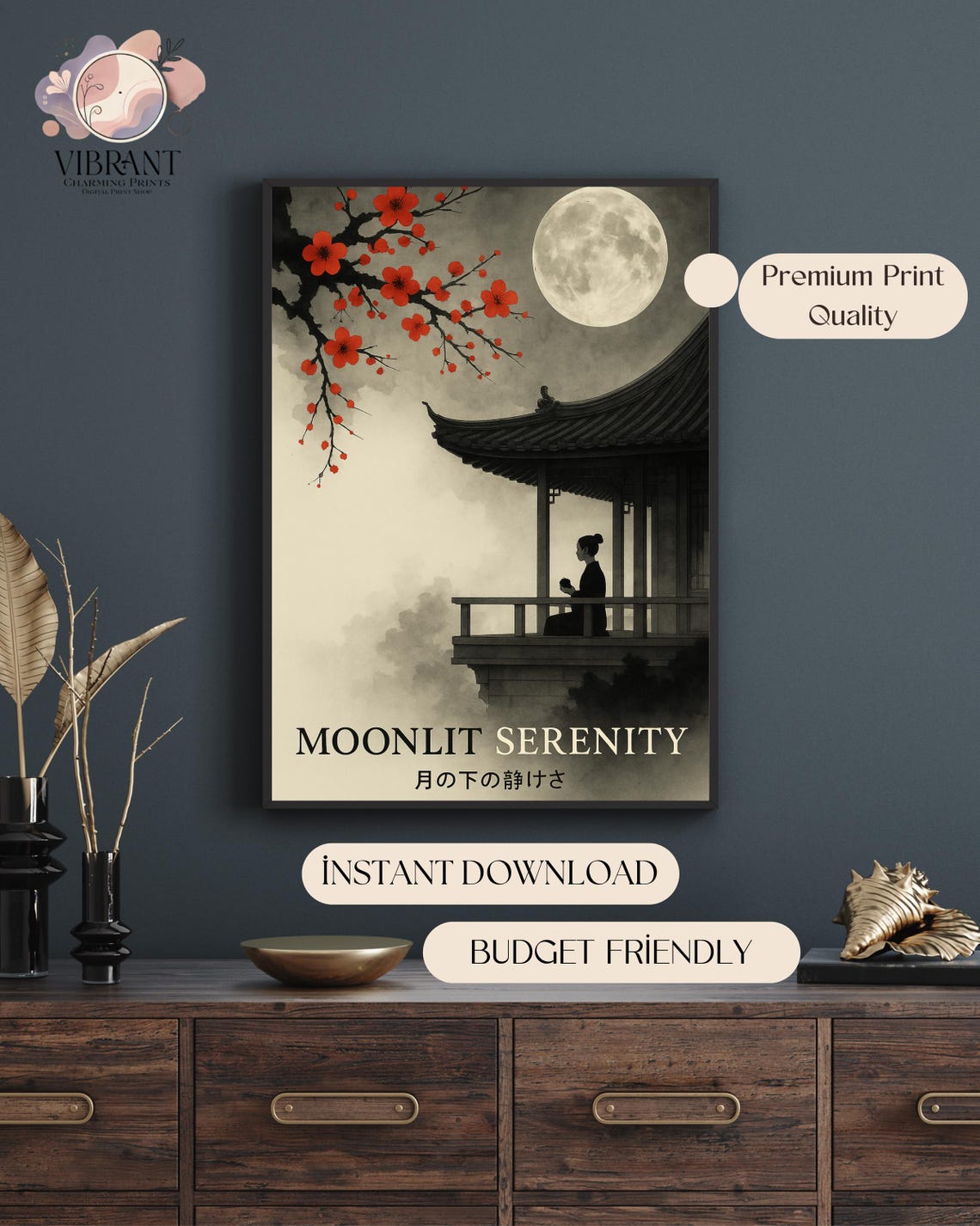 Moonlit Serenity Japandi, Zen Night Poster - Image 5