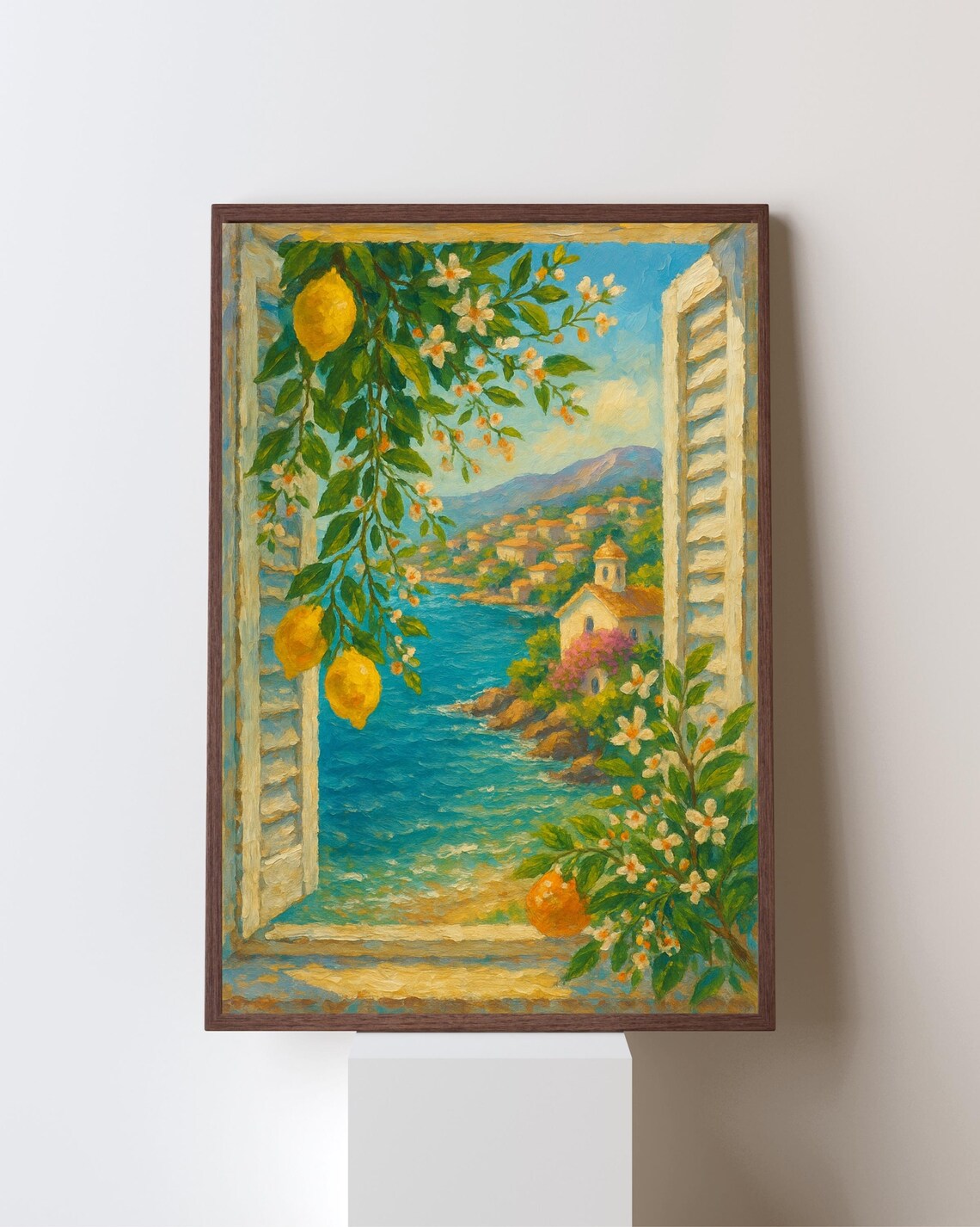 Italian Seaside Window, Lemon Tree Coastal View Print