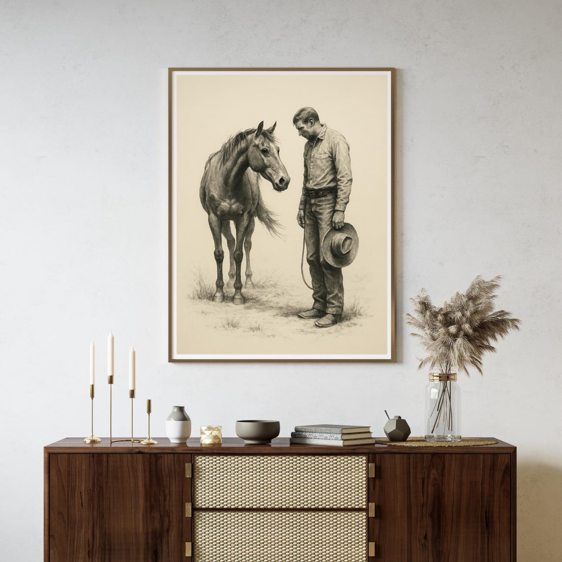 Western Cowboy And Horse Sketch, Vintage Western Decor - Image 5