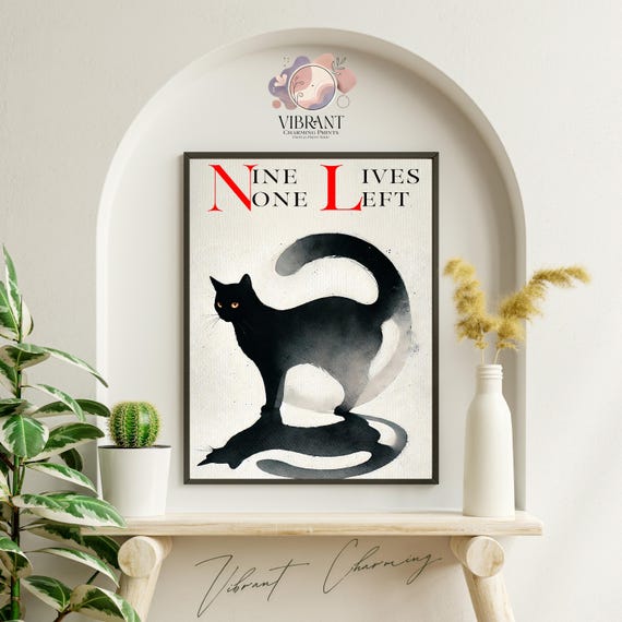 Nine Lives None Left Cat Gothic Retro Poster