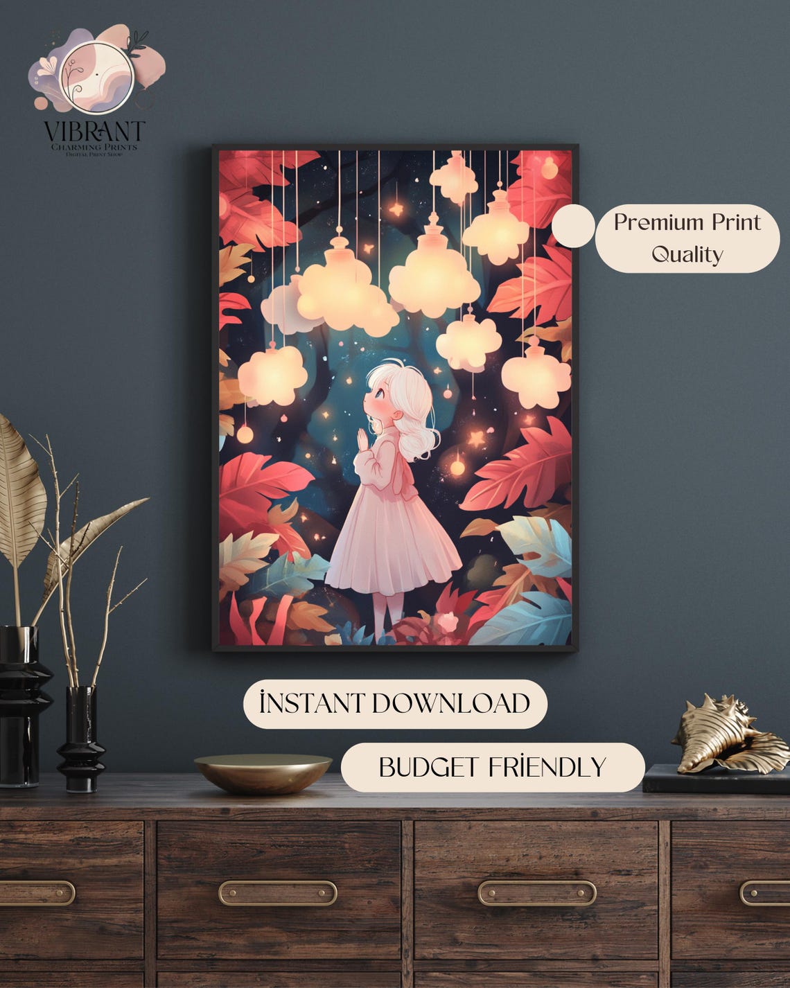 Dreamy Cloud Girl, Whimsical Night Sky Art Print - Image 5