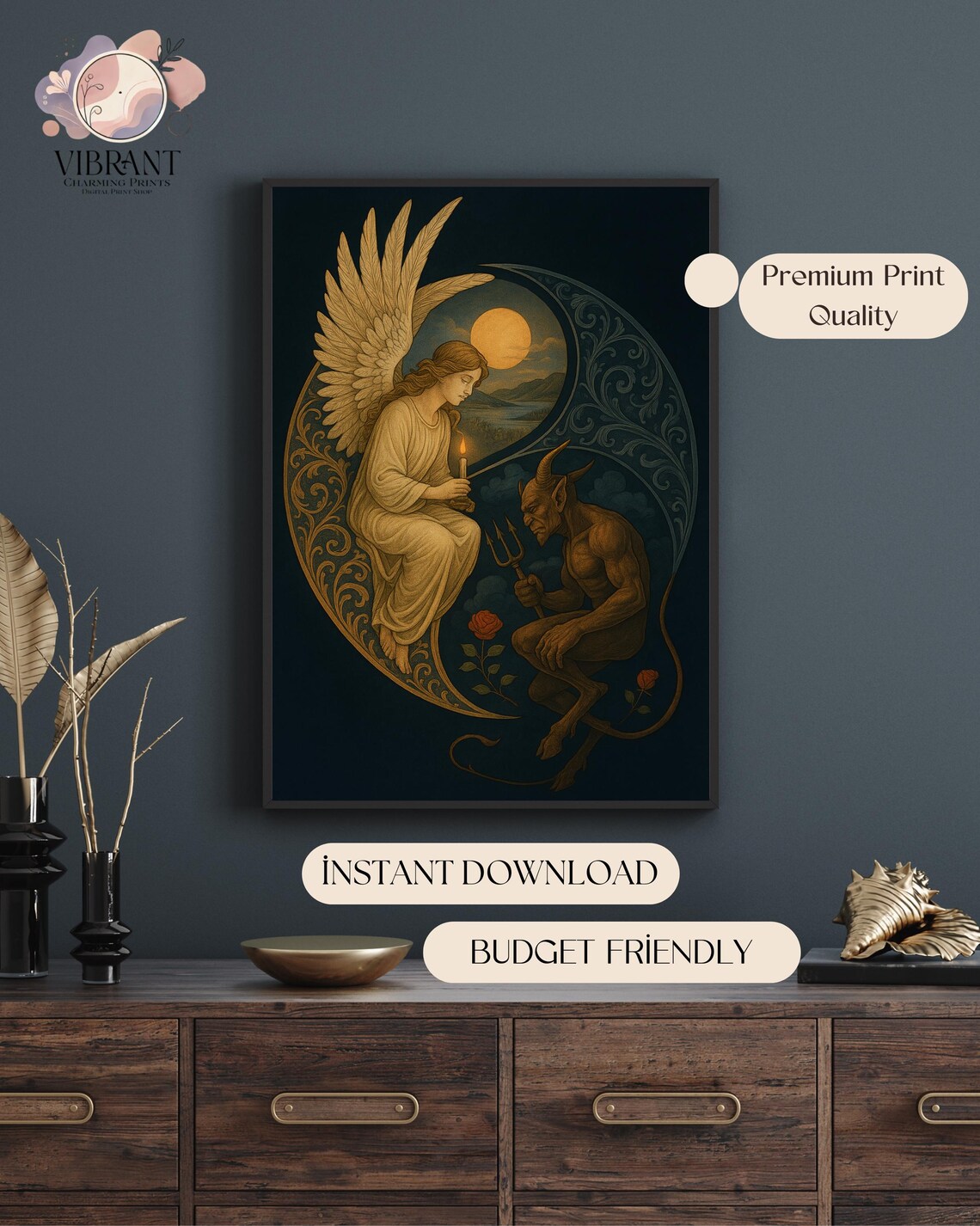 Yin Yang Angel And Demon Gothic Fantasy Art Print - Image 4