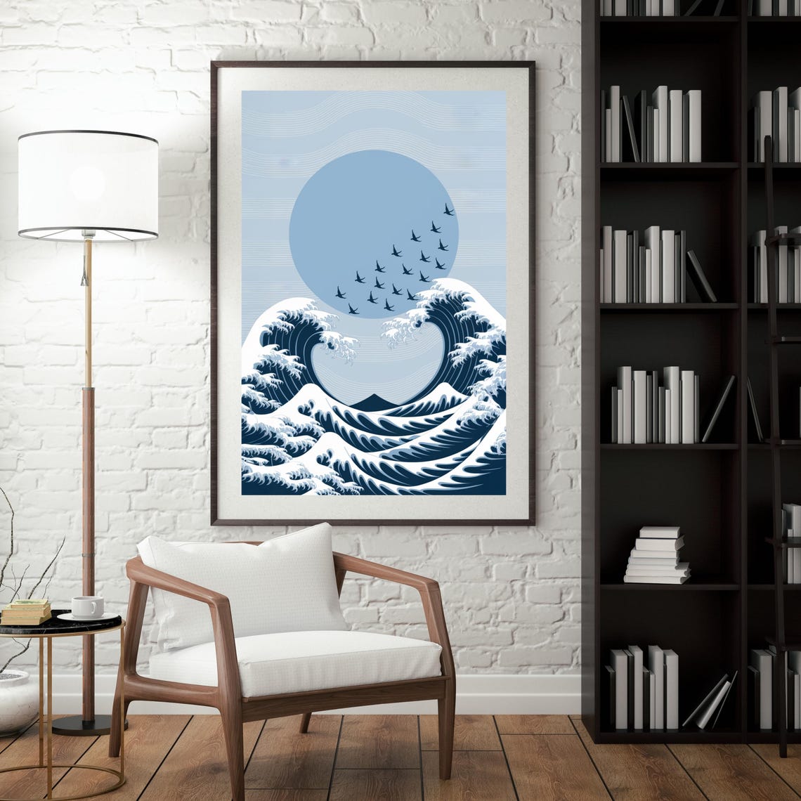 Japanese Wave and Birds, Minimalist Zen Poster - Image 2